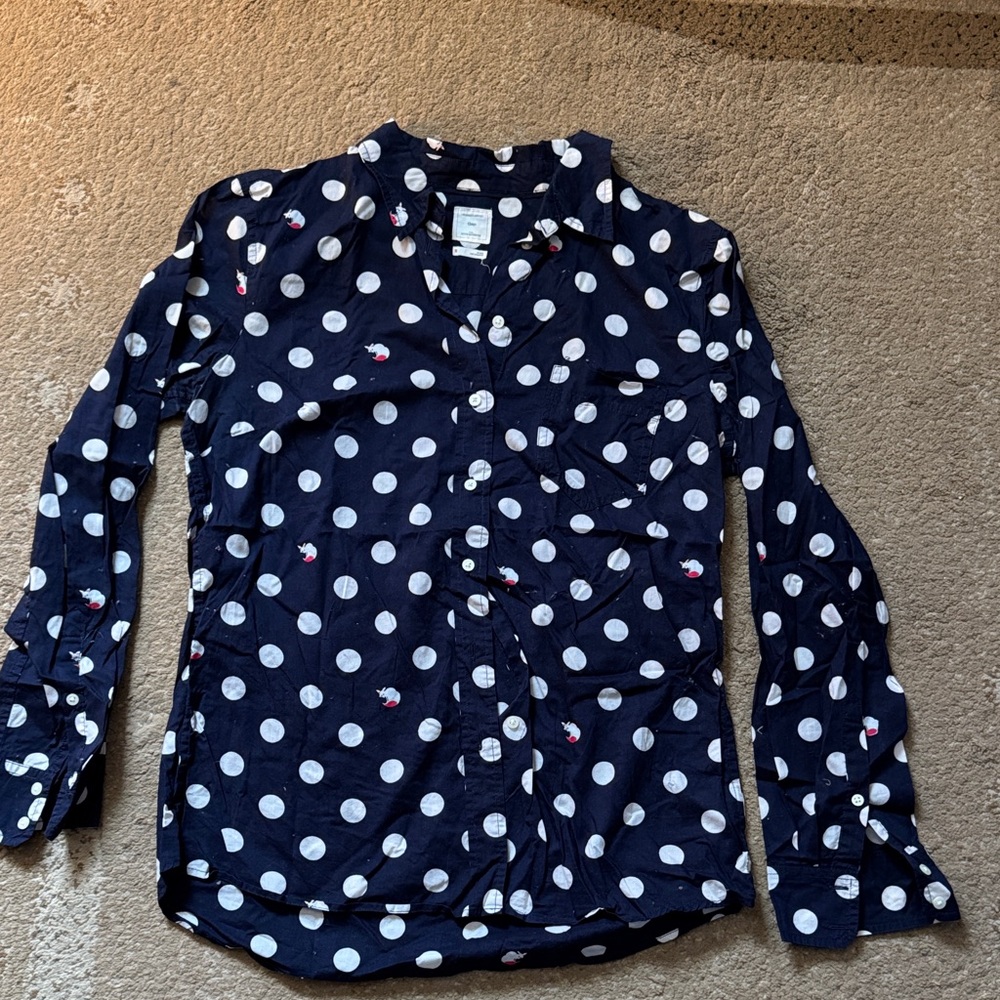 GAP Navy and White Polka Dot Kids Button Down Shirt